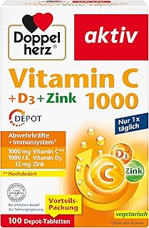 Doppelherz Vitamin C 1000 + D3 + Zink - Hochdosiert mit Vitamin C und Vitamin D zur Unterstützung des Immunsystems und zum Schutz der Zellen - 100 DEPOT-Tabletten