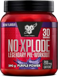 BSN Nutrition N.O.-Xplode Pre-Workout Powder Dietary Supplement, More Energy and Concentration with Caffeine, Amino Acids, Vitamin C and Zinc, Purple Power Flavour, 30 Servings, 390 g