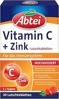 Abtei Vitamin C + Zink - wertvolles Vitaminpräparat zum Lutschen - zur Unterstützung der Abwehrkräfte und des Zellschutzes - glutenfrei, vegan - 1 x 30 Lutschtabletten
