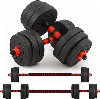 20KG Adjustable Dumbbell & Barbell Weight Set with Foam-Padded Connector. Free Weights for Home Gym, Strength Training, Non-Slip TPR Grips, PE Shell Plates, Compact Storage