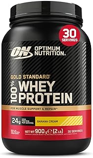Optimum Nutrition Gold Standard 100% Whey Muscle Building and Recovery Protein Powder With Naturally Occurring Glutamine and BCAA Amino Acids, Banana Cream Flavour, 30 Servings, 900 g