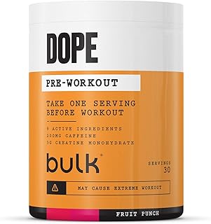 Bulk Dope Pre-Workout Powder, Fruit Punch, Energy Drink with Beta Alanine, Creatine, Caffeine, Arganine (AAKG), Citrulline, Taurine, Vitamin B6, 495 g, 30 Servings
