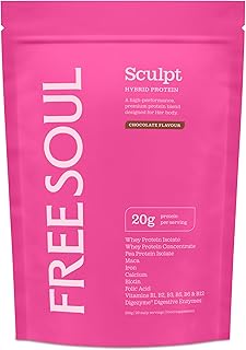 Free Soul Sculpt Protein Powder | 20g Protein | Hybrid Whey Protein | with Maca, Iron, Calcium, Biotin, B Vitamins & Digestive Enzymes | Chocolate Flavour | 20 Servings