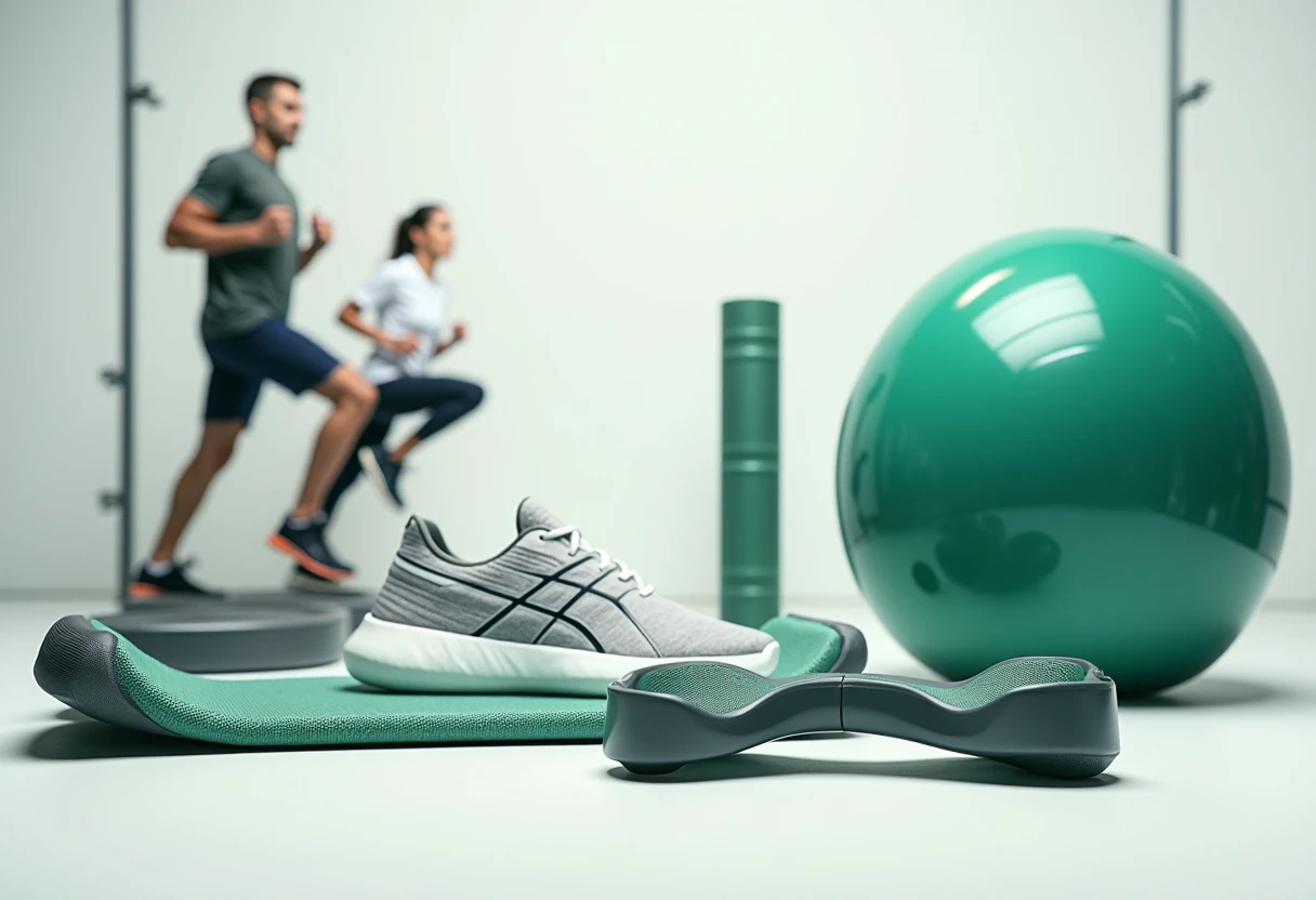 Heimtraining-Setup mit verschiedenen Fitnessgeräten