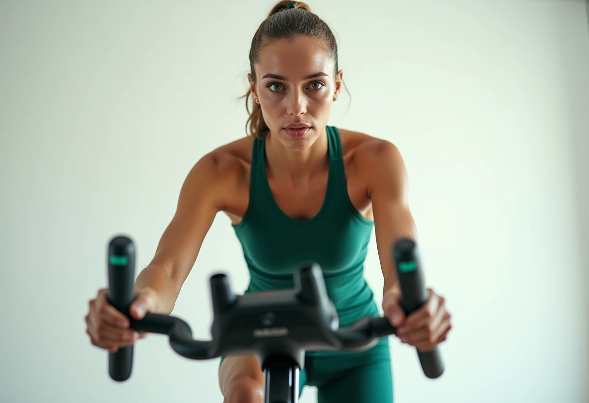 Intense home workout on a spin bike